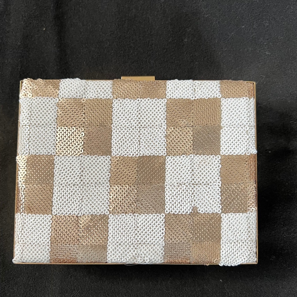 Gold and White Sequin Evening Clutch